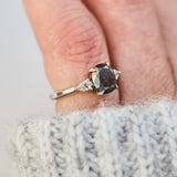 oval salt and pepper diamond trilogy engagement ring