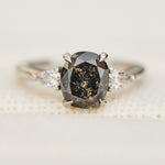 oval salt and pepper diamond trilogy engagement ring