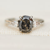 oval salt and pepper diamond trilogy engagement ring