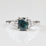 Teal Sapphire Engagement Ring, Iris Setting