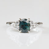 Teal Sapphire Engagement Ring, Iris Setting