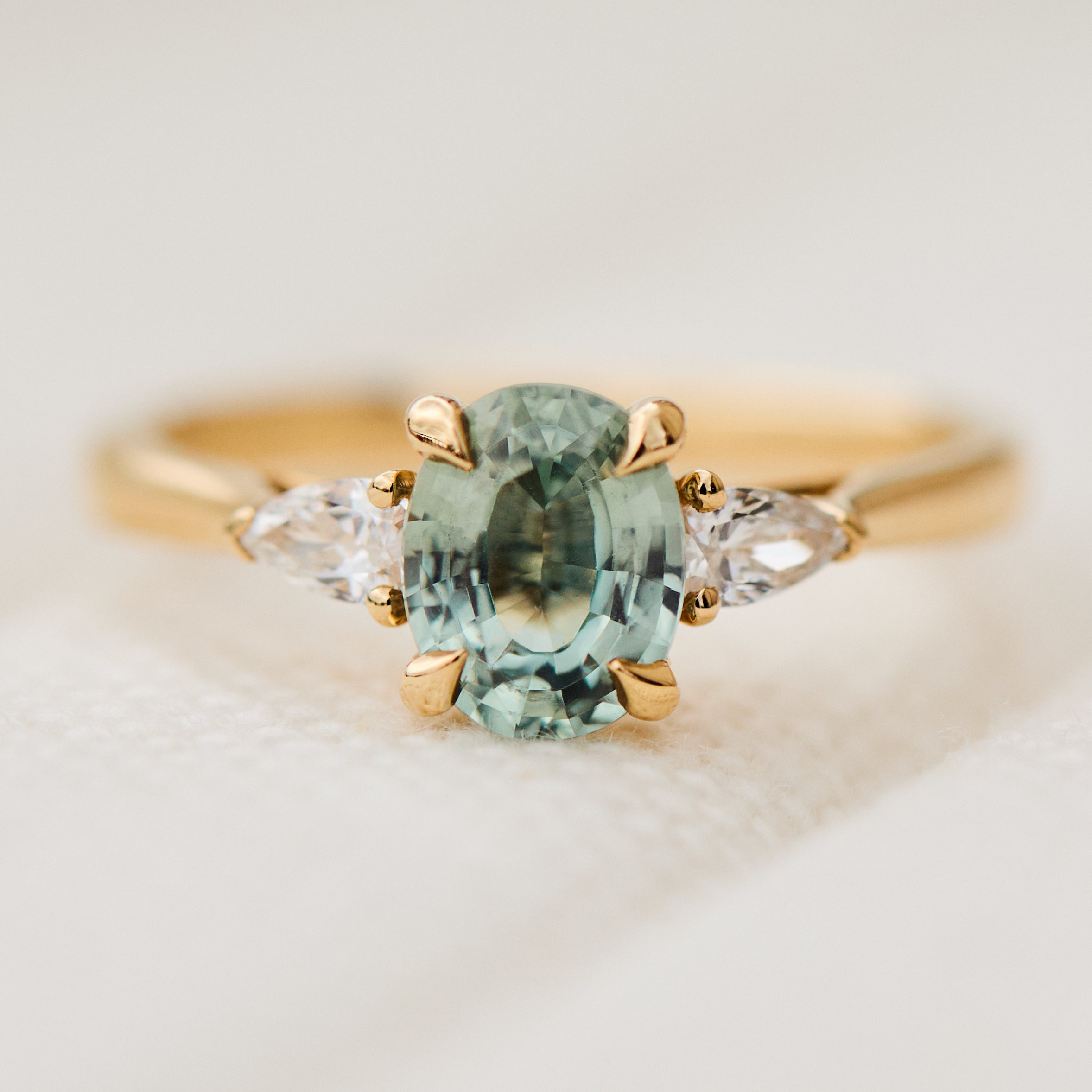 Oval Unheated Green Sapphire Engagement Ring