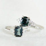 Teal Sapphire Engagement Ring, Iris Setting