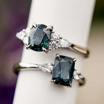 Teal Sapphire Engagement Ring, Iris Setting