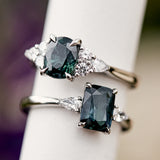 Teal Sapphire Engagement Ring, Iris Setting