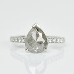 Platinum salt and pepper pear diamond engagement solitaire ring