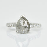 Platinum salt and pepper pear diamond engagement solitaire ring