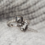 Pave set salt and pepper platinum diamond ring