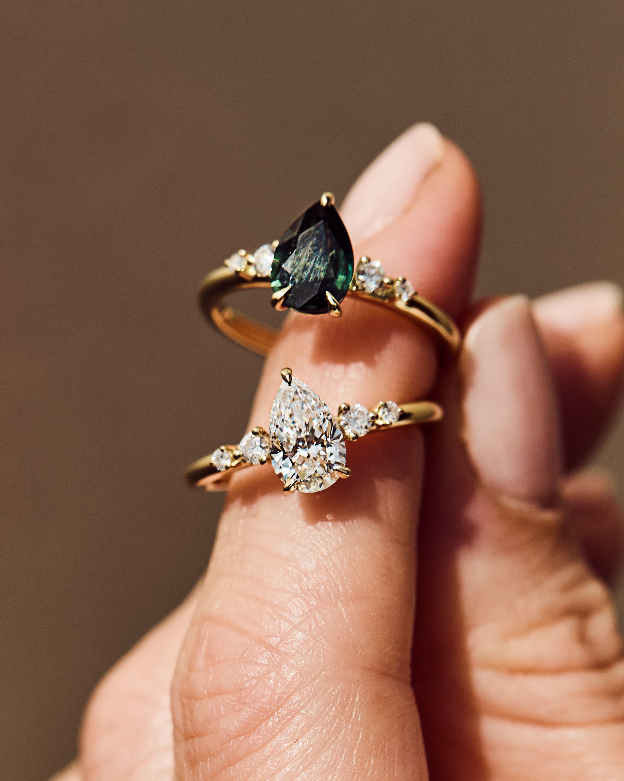 Pear Diamond and Sapphire Engagement Rings