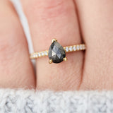 18ct yellow gold salt and pepper pear diamond engagement pavé ring