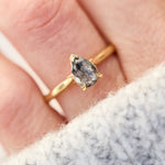 pear shape salt and pepper diamond engagement solitaire ring