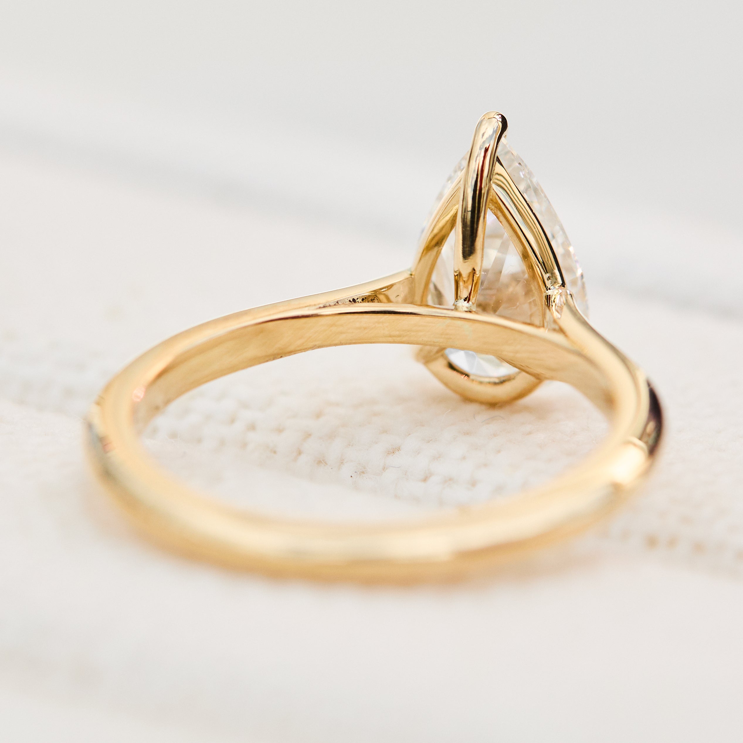 pear shape lab grown diamond yellow gold solitaire engagement ring