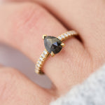 18ct yellow gold salt and pepper pear diamond engagement pavé ring