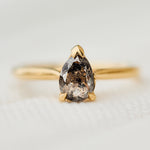 pear shape salt and pepper diamond engagement solitaire ring