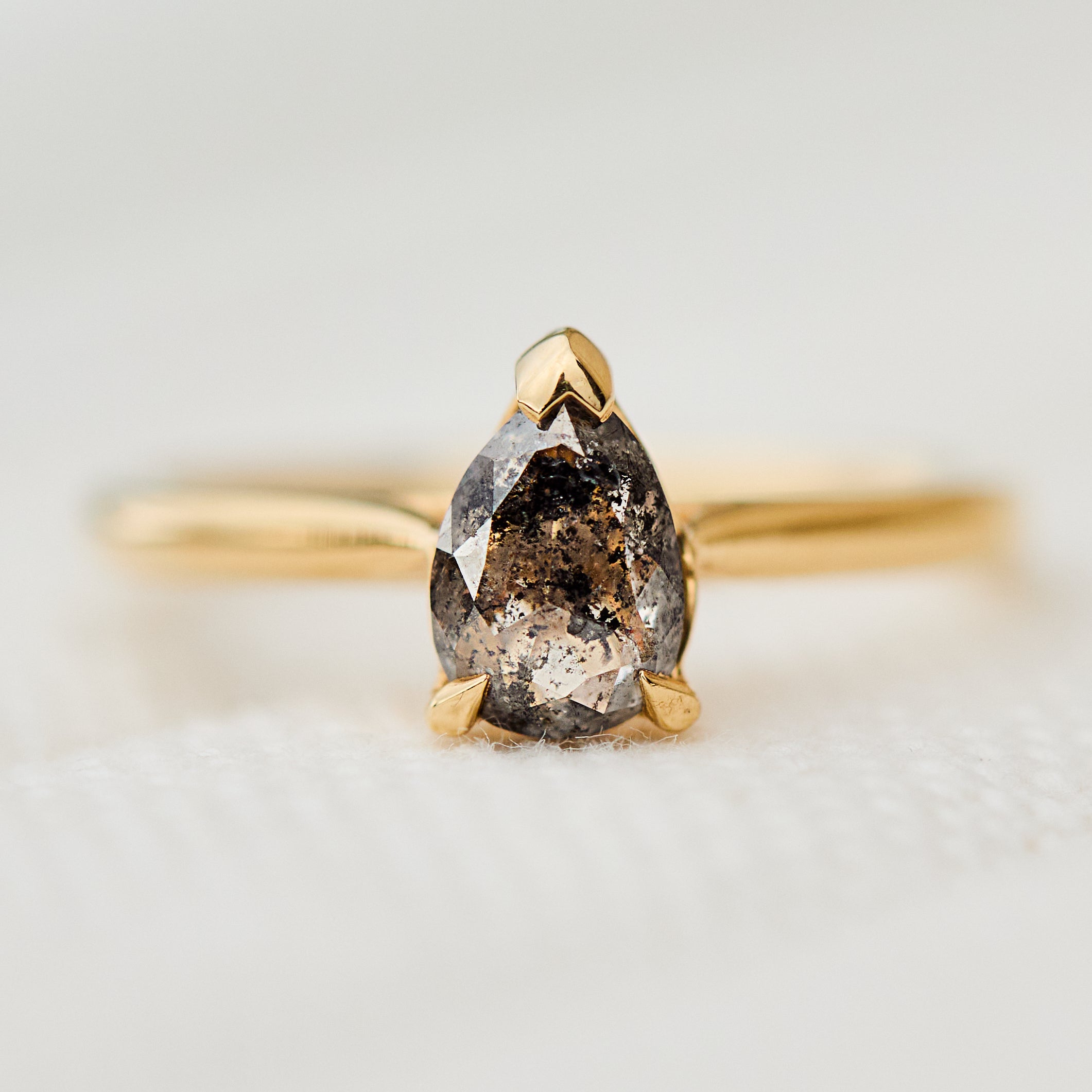 pear shape salt and pepper diamond engagement solitaire ring