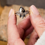 Pear Rose Cut Dark Salt and Pepper Diamond Solitaire Engagement Ring