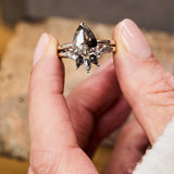 Pear Rose Cut Dark Salt and Pepper Diamond Solitaire Engagement Ring