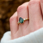 pear shape sapphire five stone yellow gold engagement ring