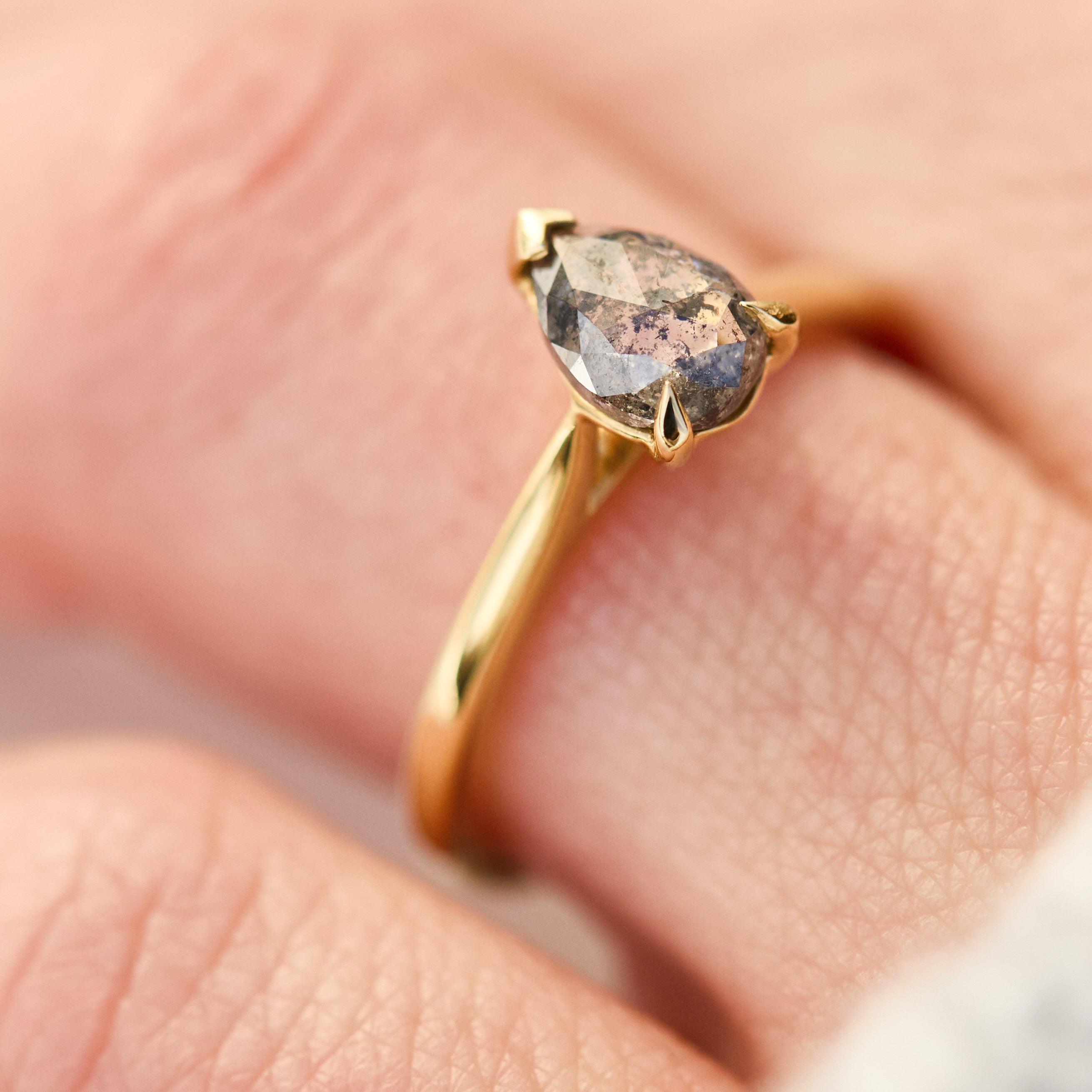 pear shape salt and pepper diamond engagement solitaire ring