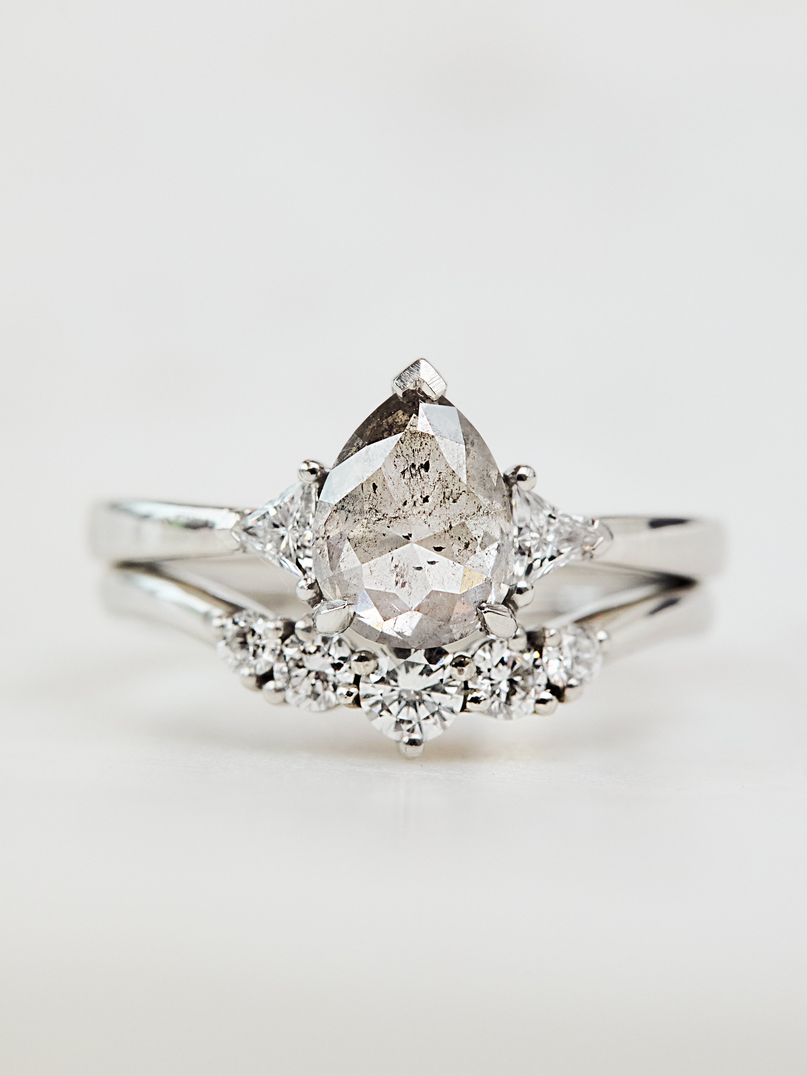 Pear Shape Salt and Pepper Diamond Engagement Ring