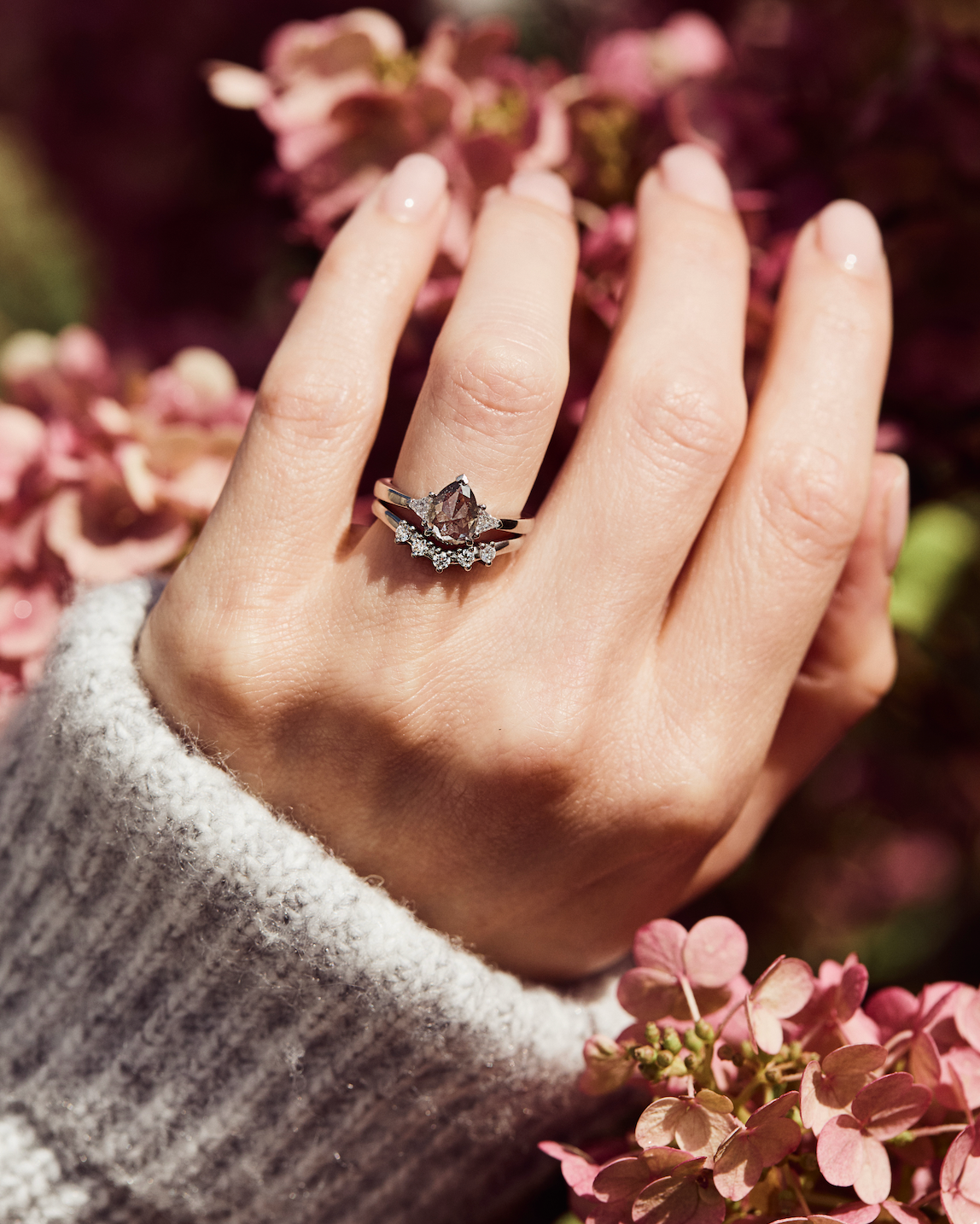 Pear Shape Salt and Pepper Diamond Engagement Ring