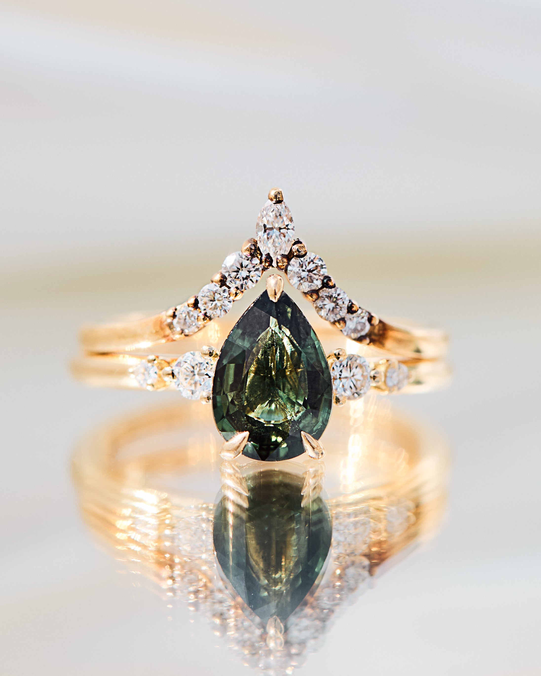 Pear Green Sapphire Engagement Ring