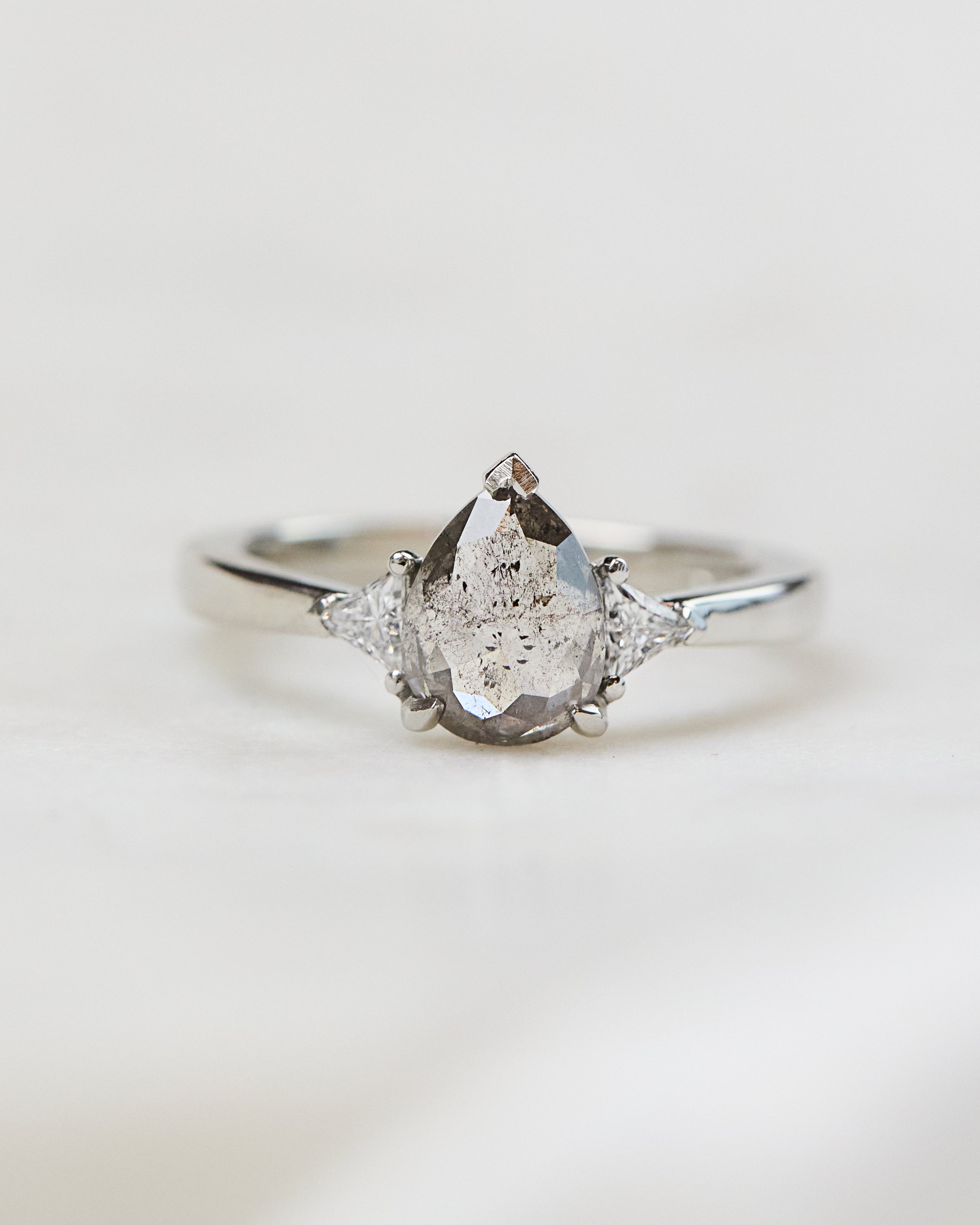 Pear Shape Salt and Pepper Diamond Engagement Ring