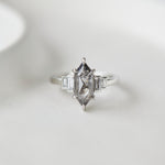 Platinum salt and pepper hexagon diamond engagement one-of-a-kind ring