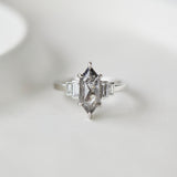 Platinum salt and pepper hexagon diamond engagement one-of-a-kind ring