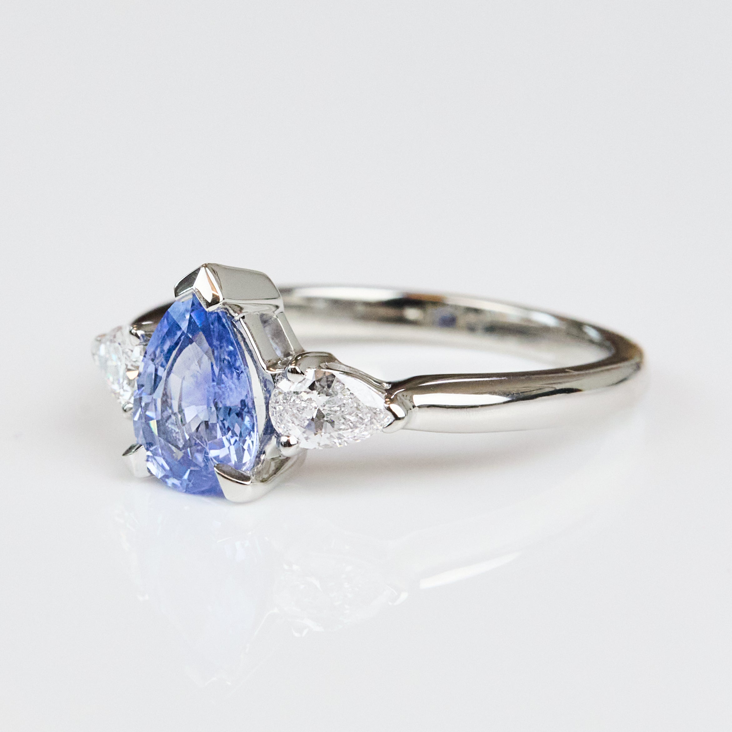 Pear Shape Blue Sapphire Engagement Ring, Luna Setting