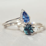 platinum coloured gemstone and diamond rings