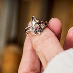 Pear Rose Cut Dark Salt and Pepper Diamond Solitaire Engagement Ring