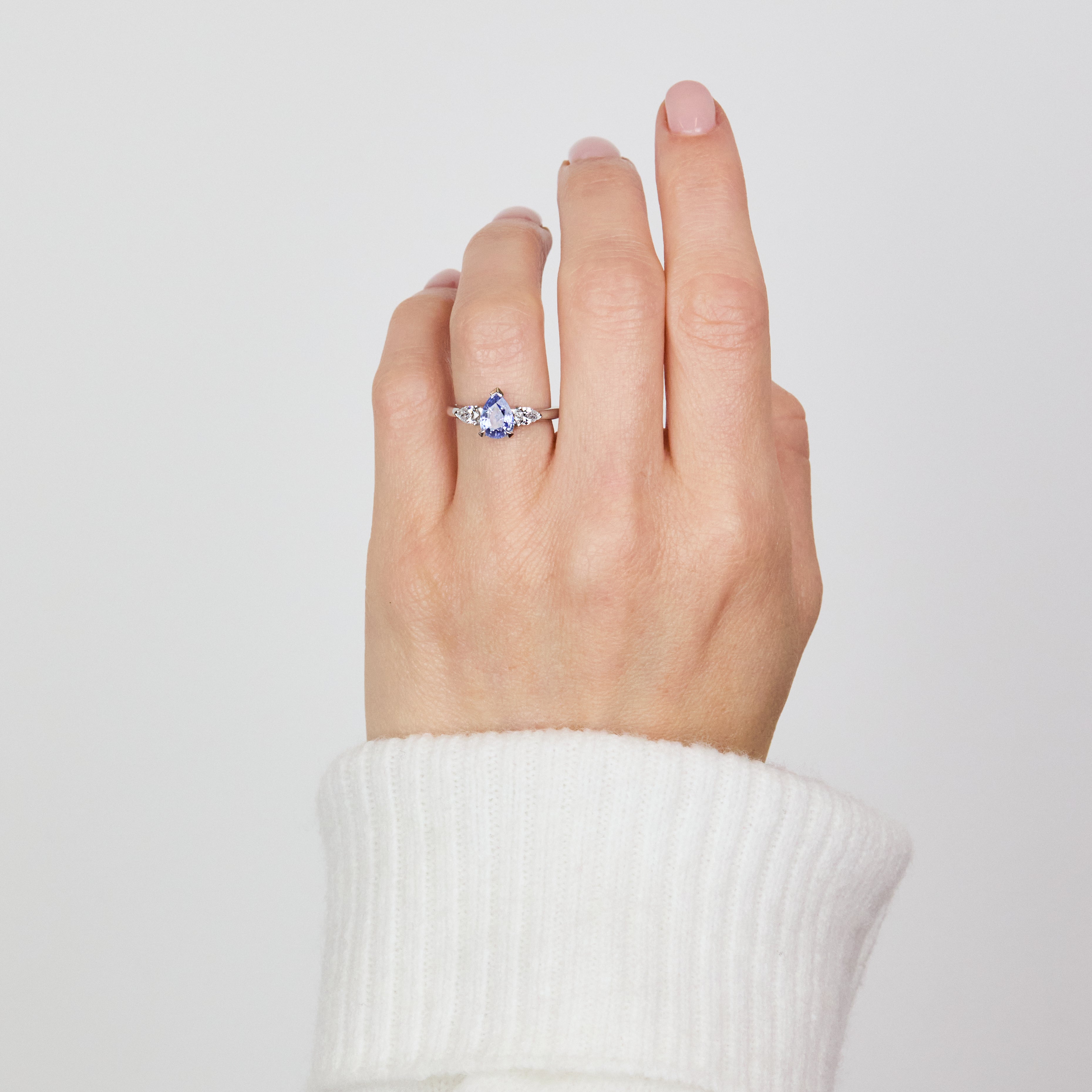 Pear Shape Blue Sapphire Engagement Ring, Luna Setting