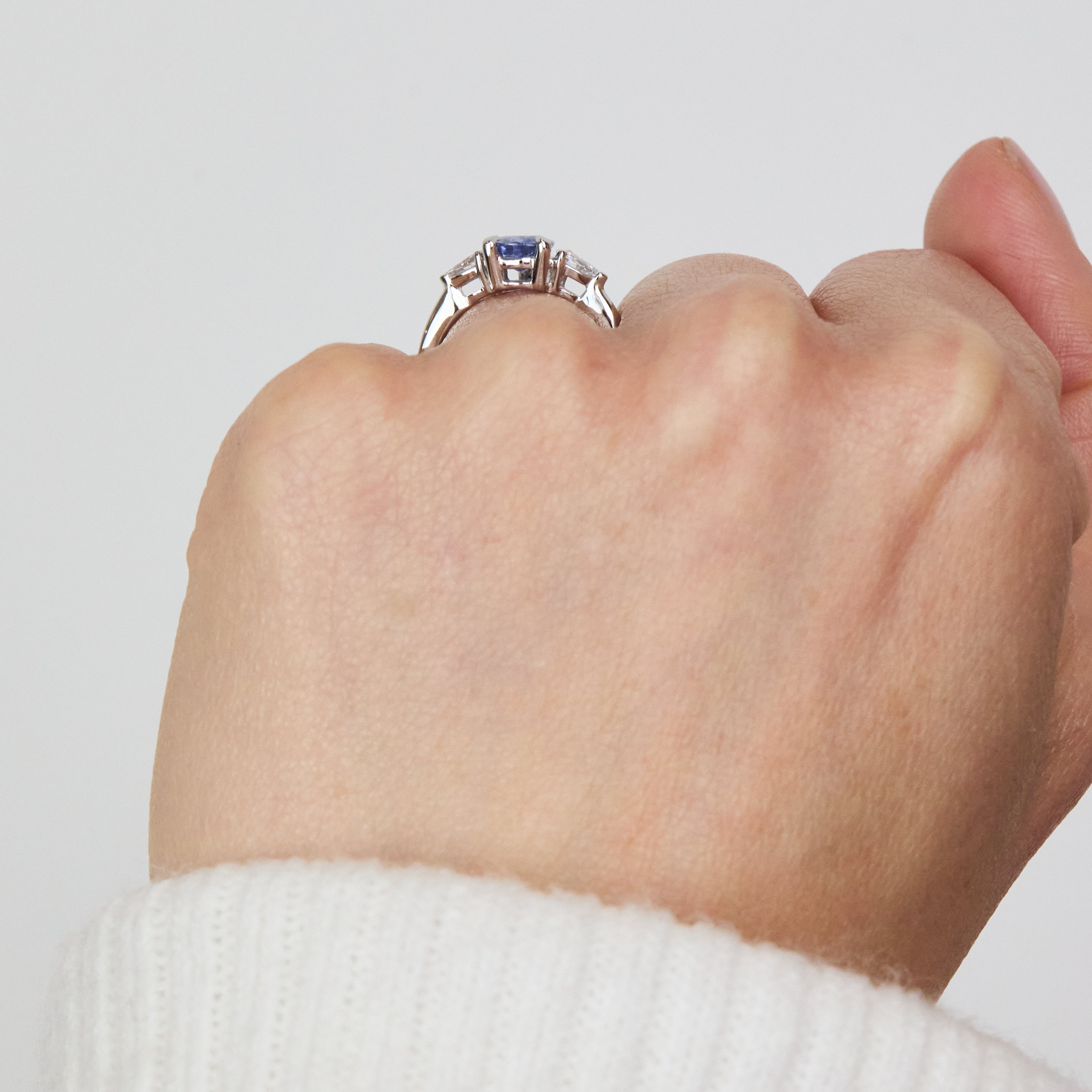 Pear Shape Blue Sapphire Engagement Ring, Luna Setting