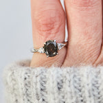 oval salt and pepper diamond trilogy engagement ring