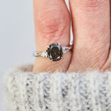 oval salt and pepper diamond trilogy engagement ring