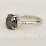 oval salt and pepper diamond trilogy engagement ring