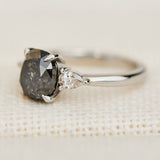 oval salt and pepper diamond trilogy engagement ring