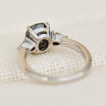 oval salt and pepper diamond trilogy engagement ring
