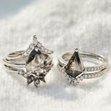 Pear Rose Cut Dark Salt and Pepper Diamond Solitaire Engagement Ring