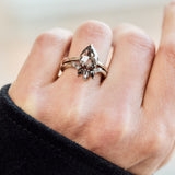 Pear Rose Cut Dark Salt and Pepper Diamond Solitaire Engagement Ring