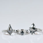 Pear Rose Cut Dark Salt and Pepper Diamond Solitaire Engagement Ring