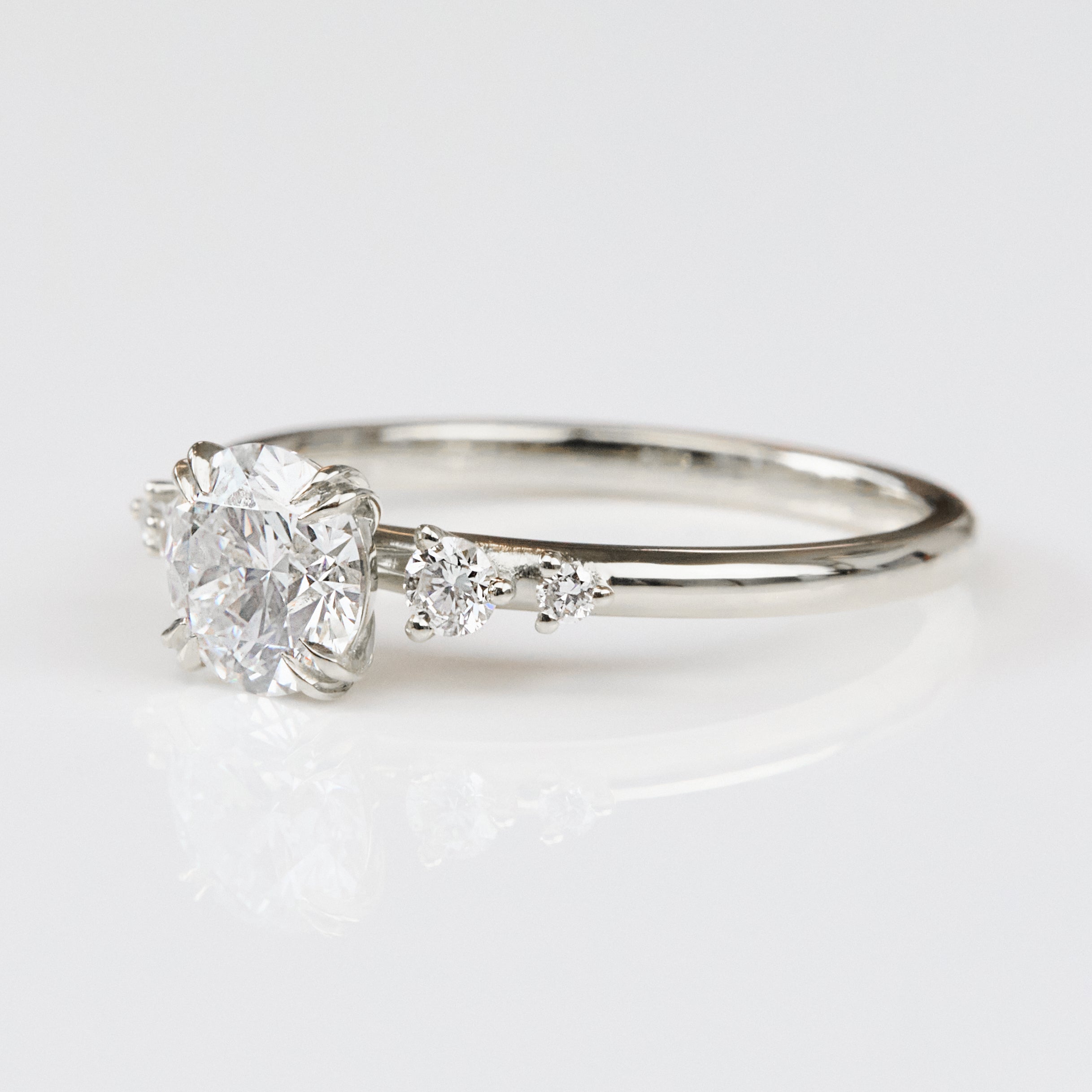 Round Platinum Brilliant Cut Lab Grown Diamond Engagement Ring