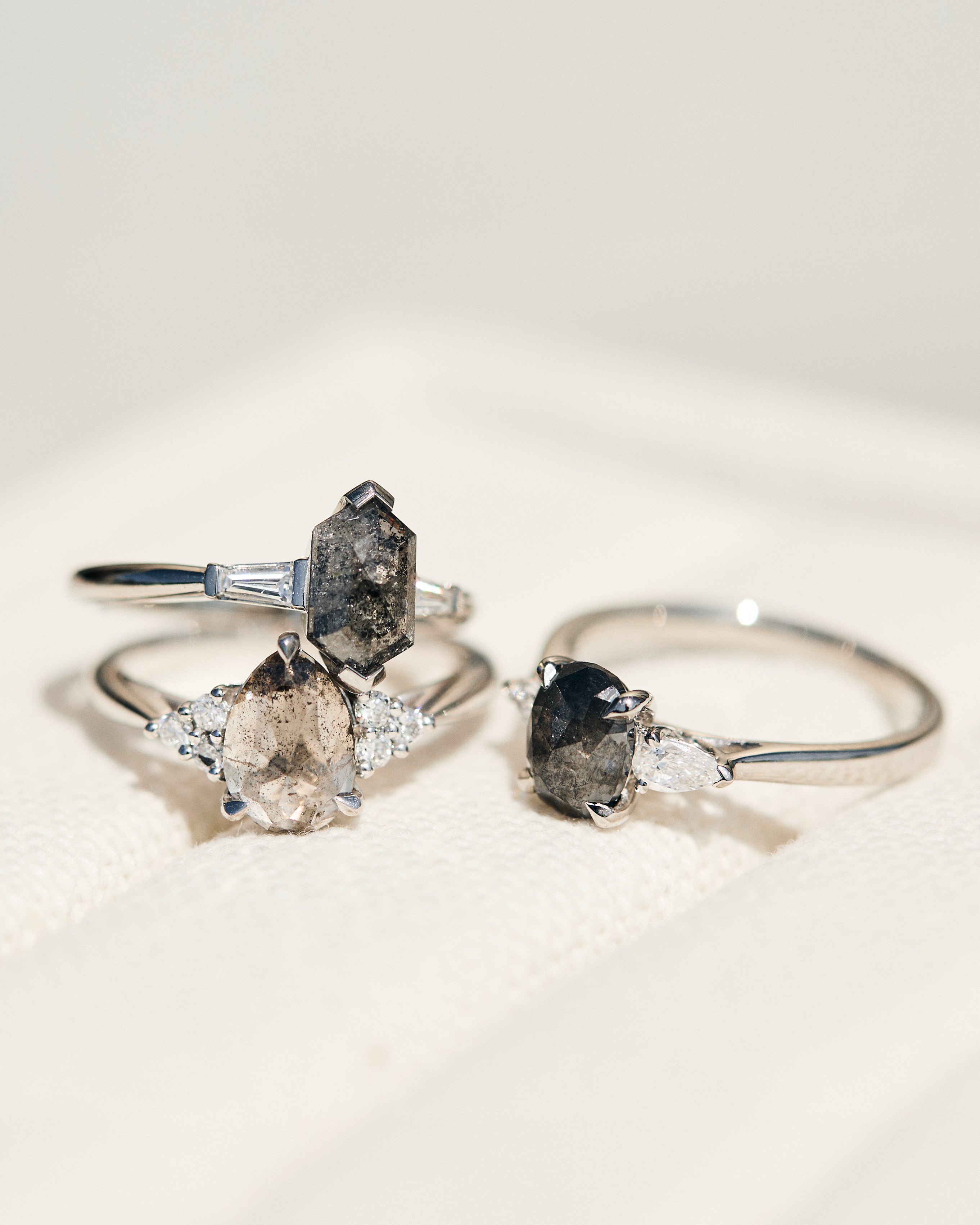 platinum salt and pepper diamond engagement rings