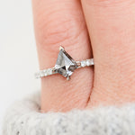 stormy grey kite shape salt and pepper diamond pave engagement ring