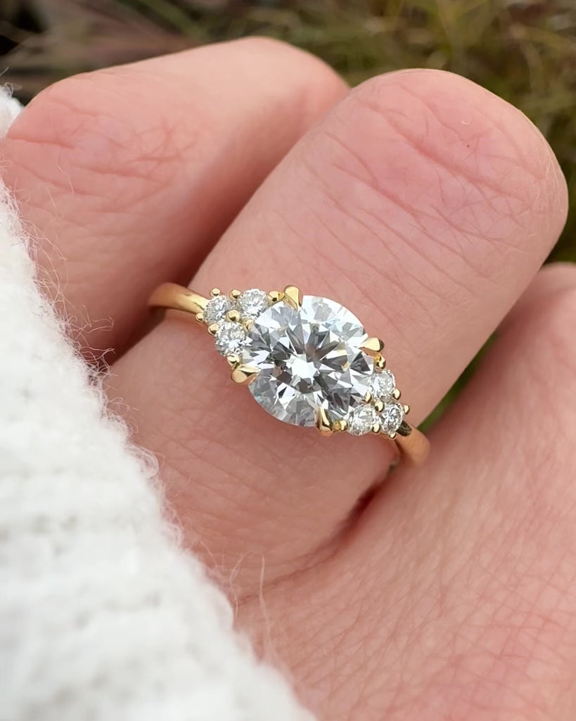 round lab grown diamond yellow gold engagement ring