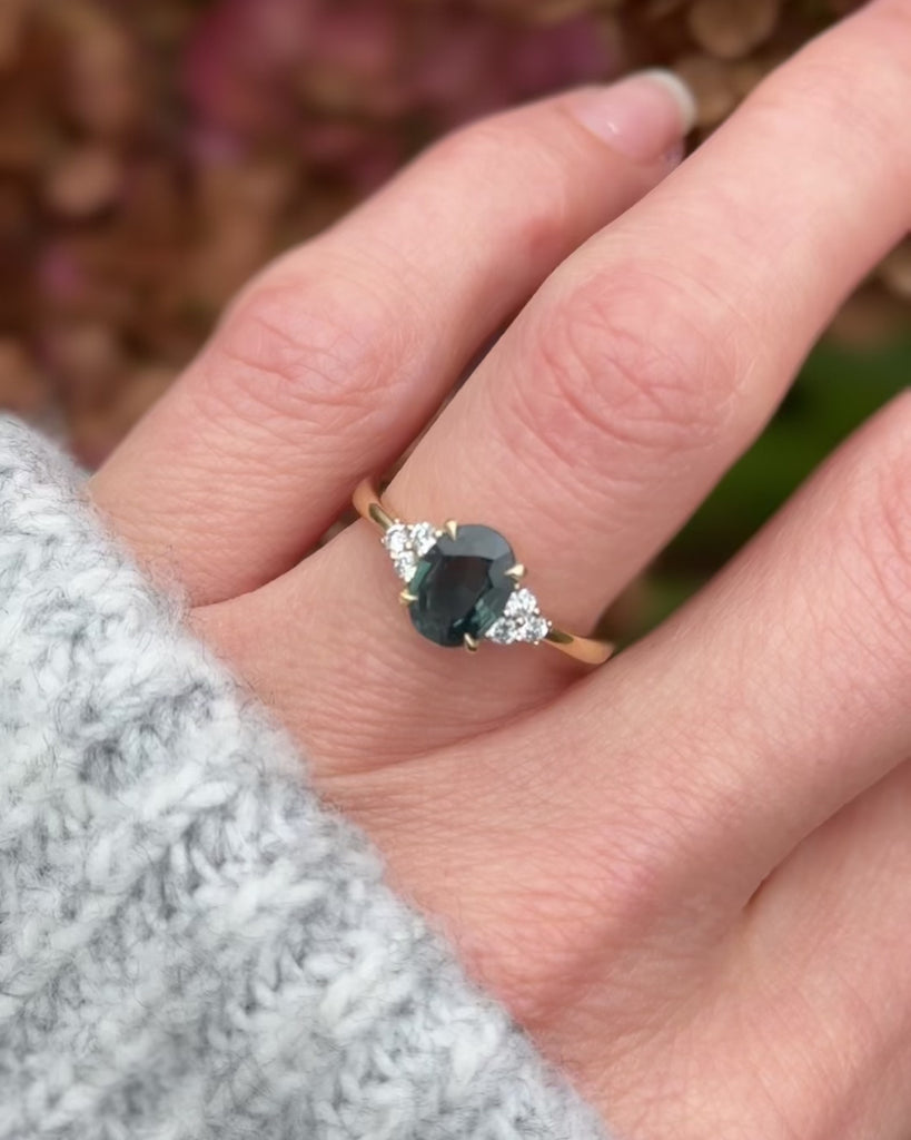 Oval Australian Green Sapphire Engagement Ring