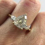 18ct yellow gold salt and pepper pear diamond engagement trilogy ring