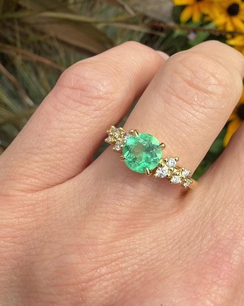 Round Brilliant Cut Colombian Emerald Engagement Ring