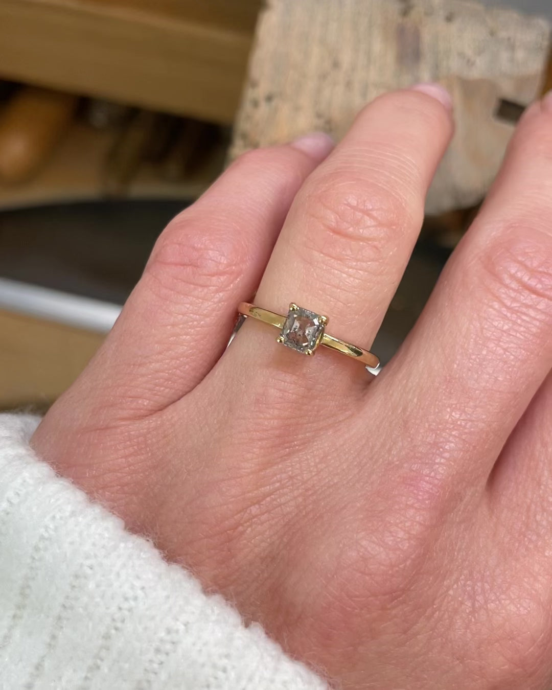 Princess Cut Salt and Pepper 18ct Yellow Gold Ring